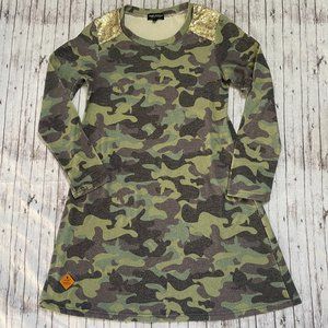Simply Southern Womens Sequin camouflage Camo Dress Size Small S Long Sleeve